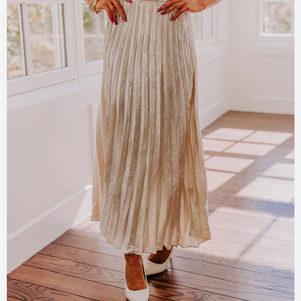 Marled Elegant Cofee Pleated Maxi Skirt